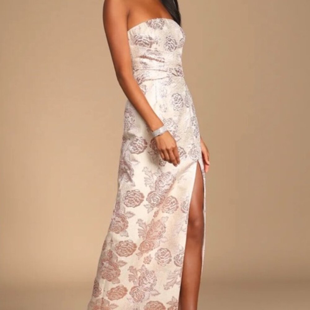 NWT Lulus Pale Pink Floral Jacquard Strapless Maxi Dress Size L